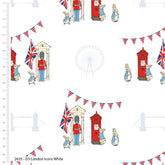 Beatrix Potter – Peter Rabbit London Icons Weißer bedruckter Stoff aus 100 % Baumwolle